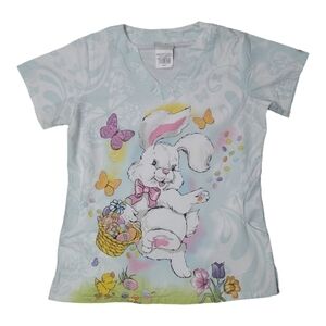 UA Scrubs “Happy Easter Bunny” White Top Size Medium – Uniform Advantage Vintage